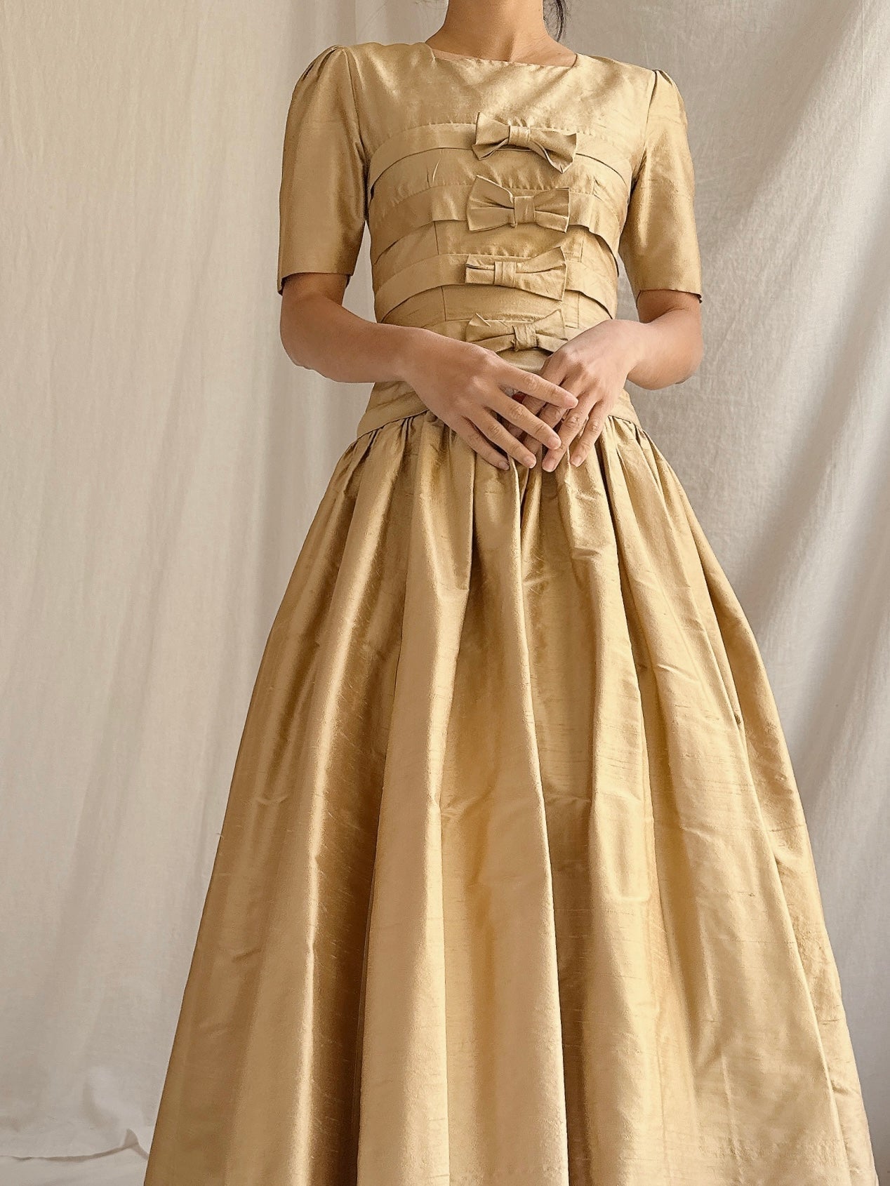 1960s Gold Dropped Waist Dress - XXS