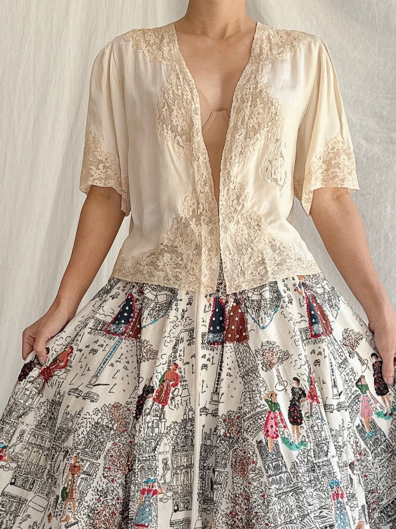 1930s Silk and Lace Top - S-M