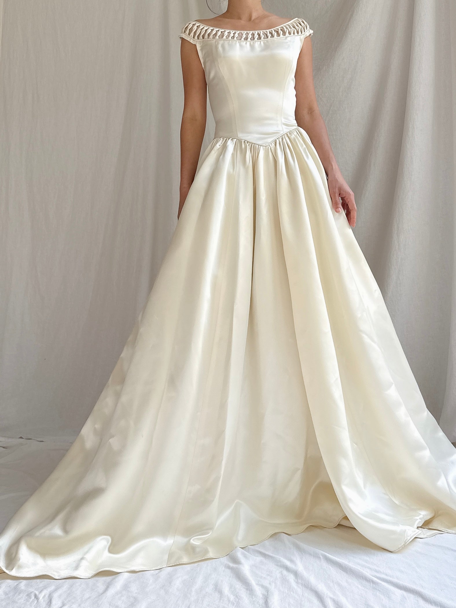1940s/50s Portrait Collar Satin Gown - XS