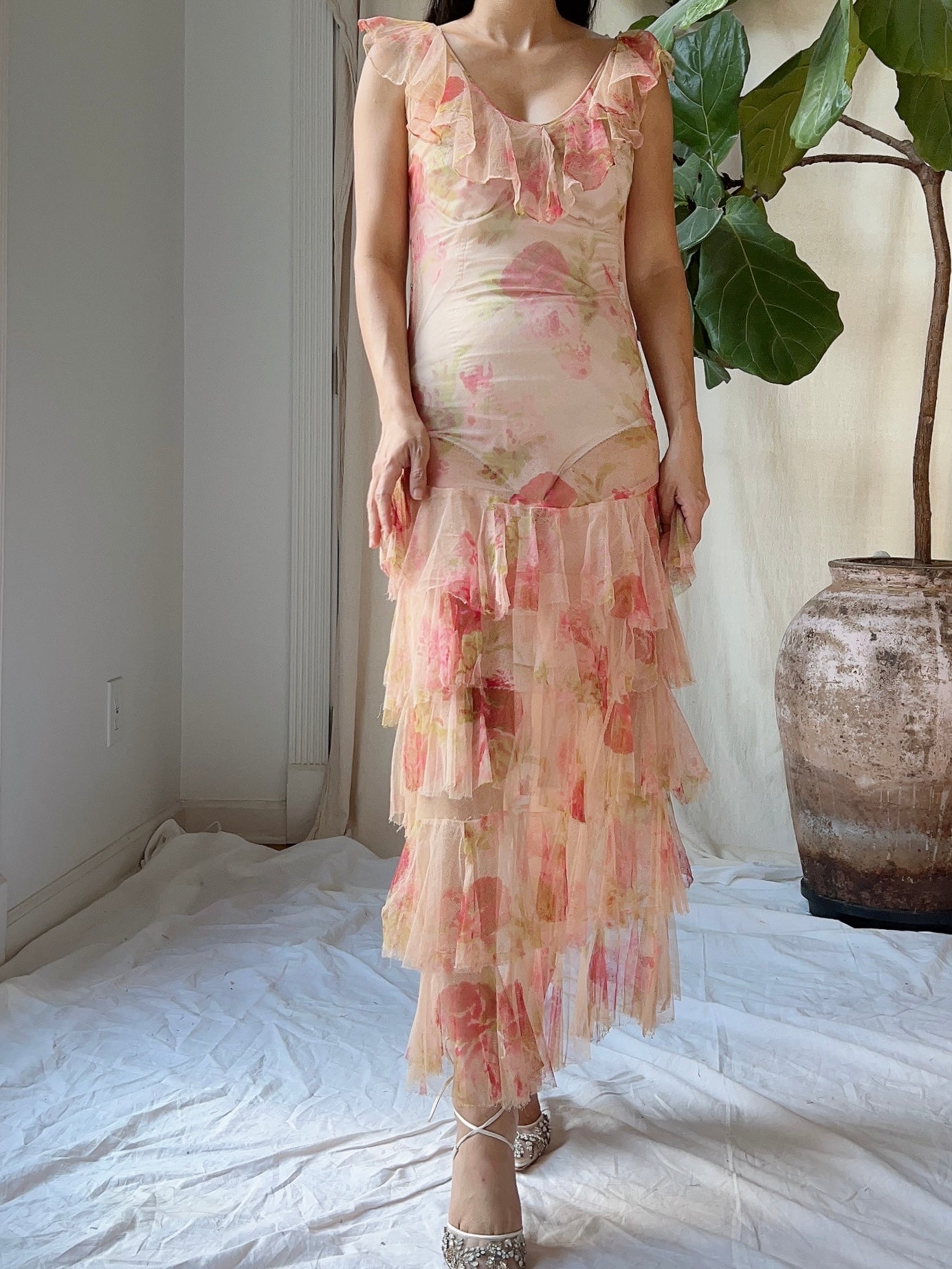 1930s Pink Sheer Tulle Gown - XS
