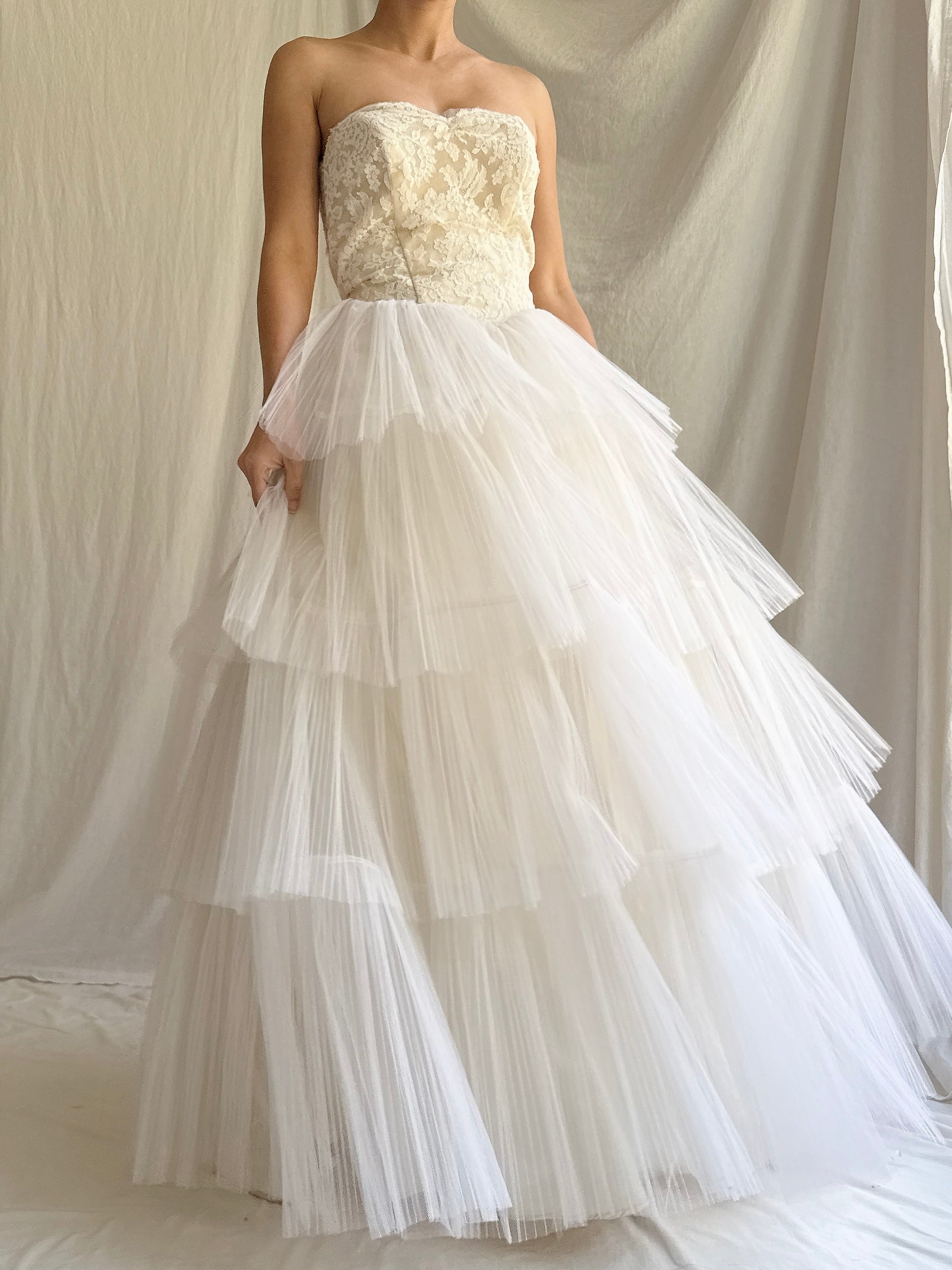 1950s Pleated Tulle Dress - XS