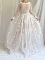 1940s Sheer Nylon Embroidered Dress - S/M