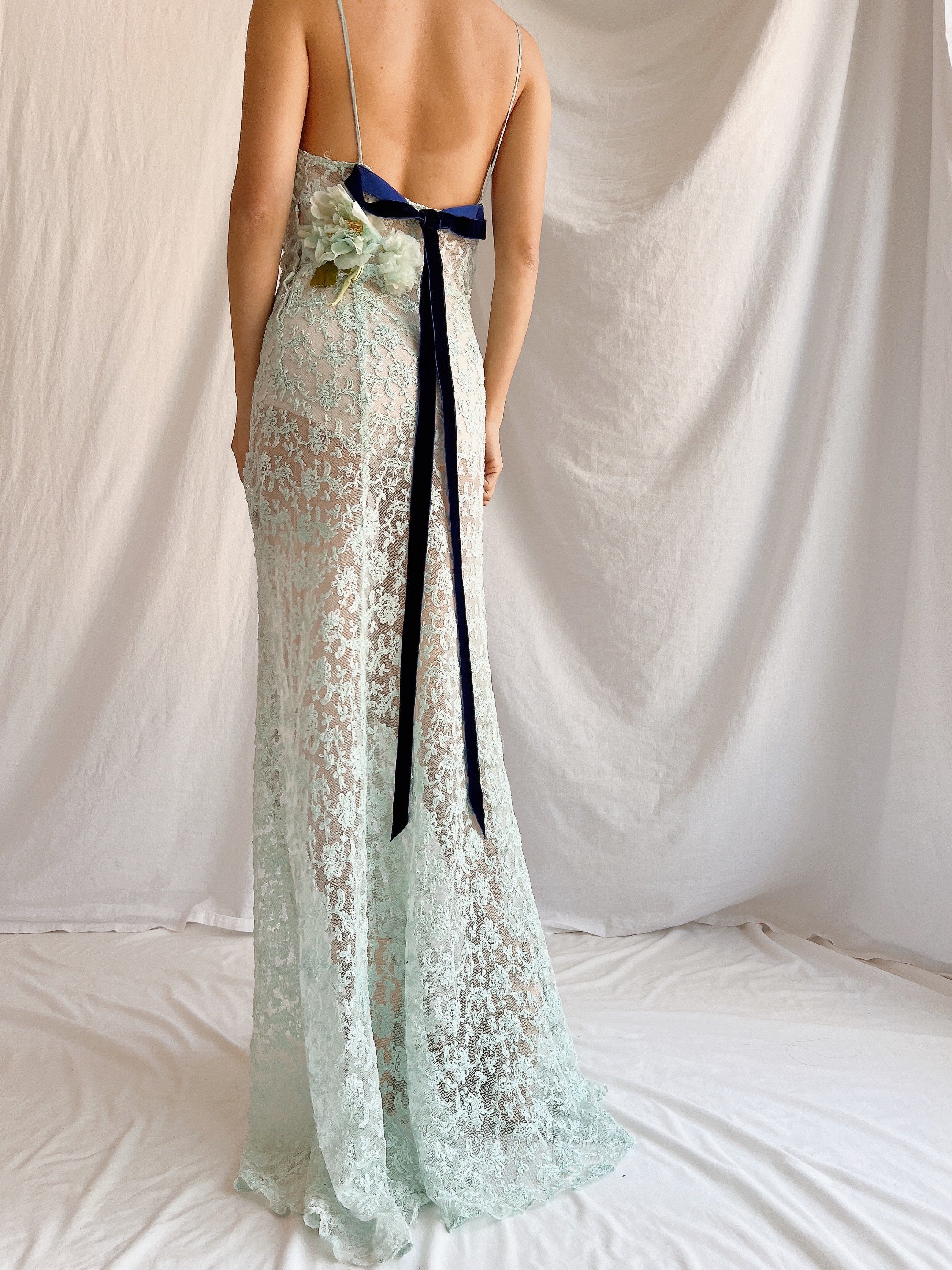 1930s Sheer Lace Tulle Dress - S