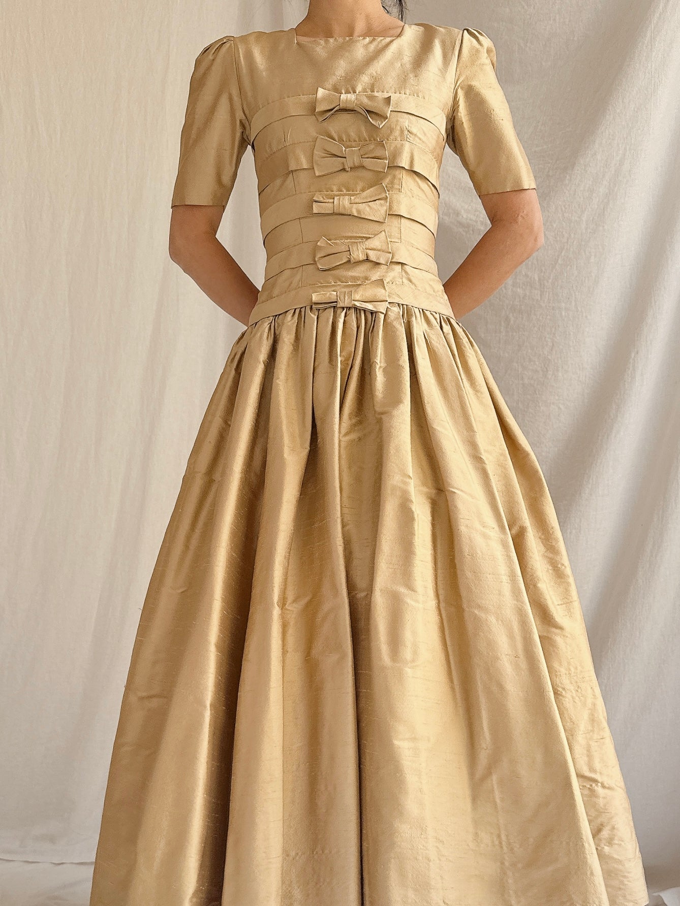 1960s Gold Dropped Waist Dress - XXS