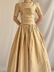 1960s Gold Dropped Waist Dress - XXS