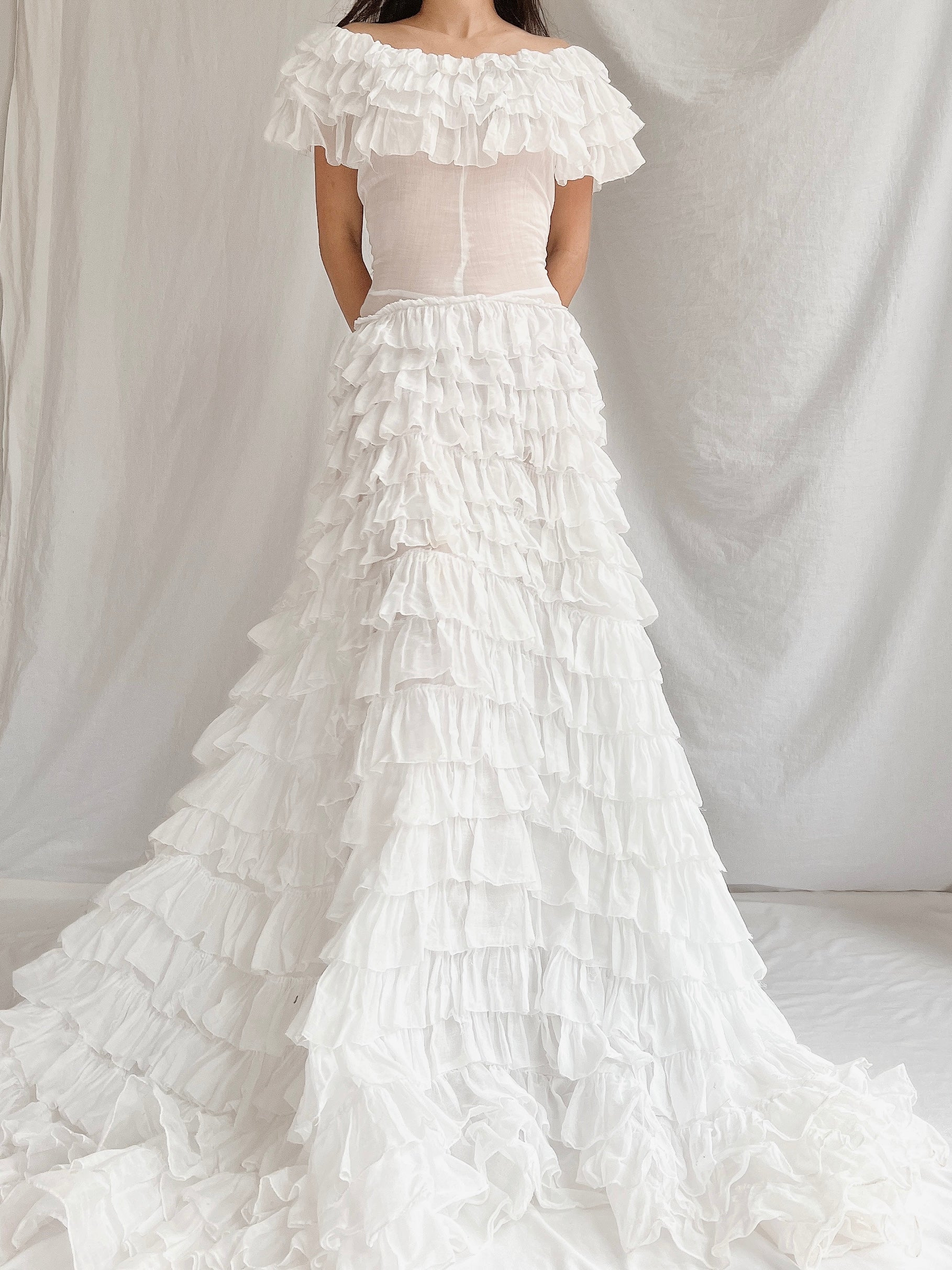 1930s Organdy Ruffle Gown - XS