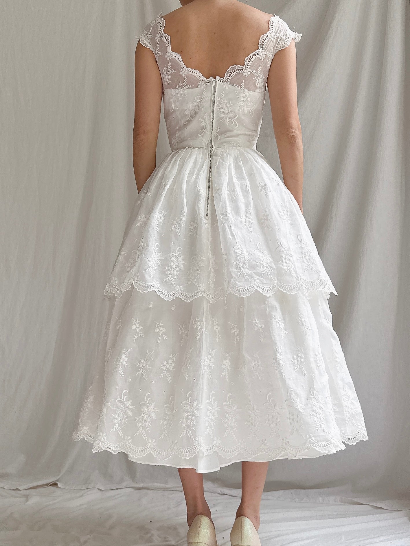 1950s Tea-Length Tiered Dress - XS