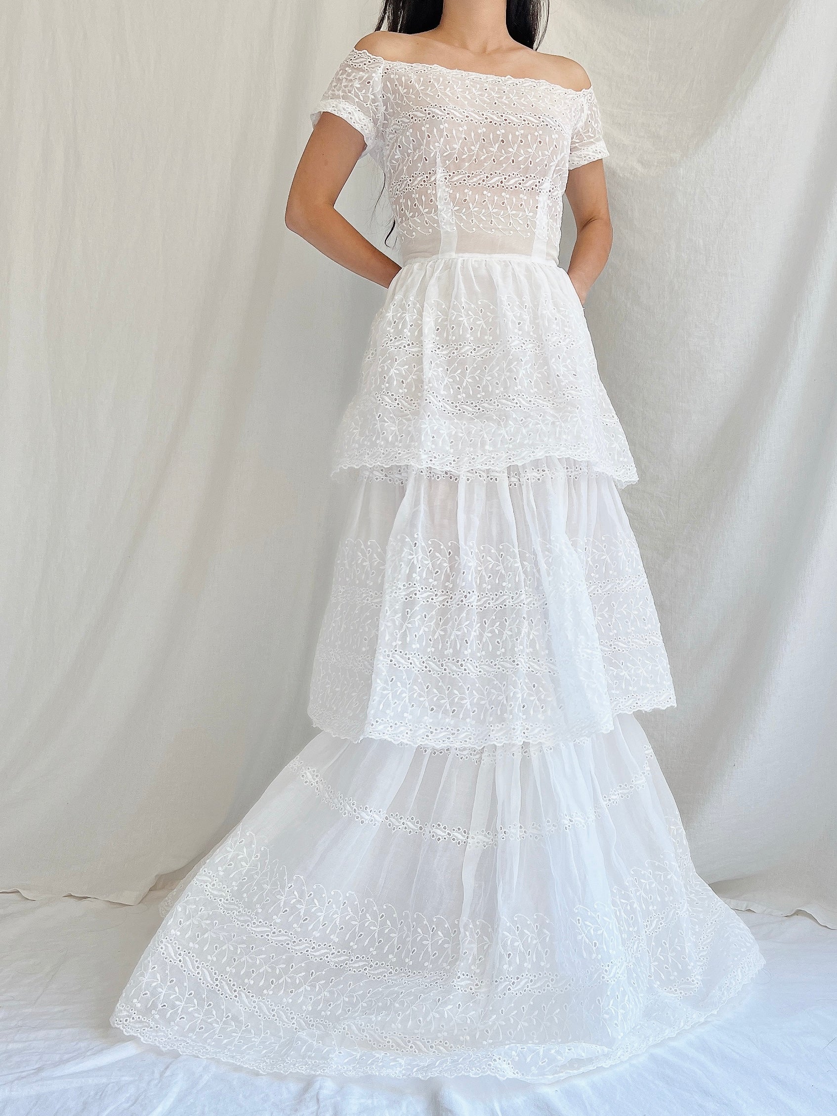 1940s Organdy Embroidered Gown - XS