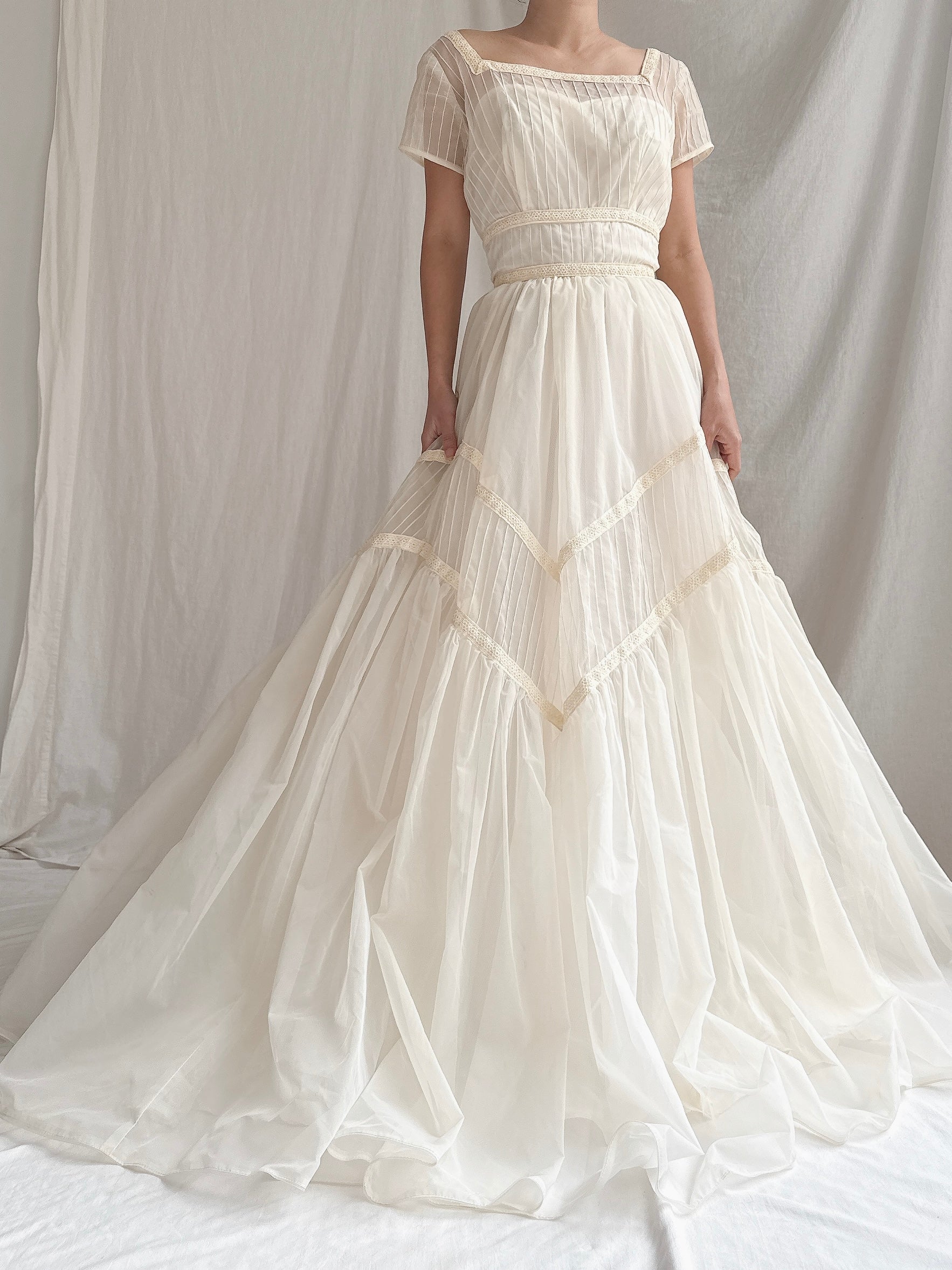 1950s Voile Pintucked Gown - S