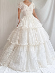 1950s Embroidered Scalloped Gown - XS