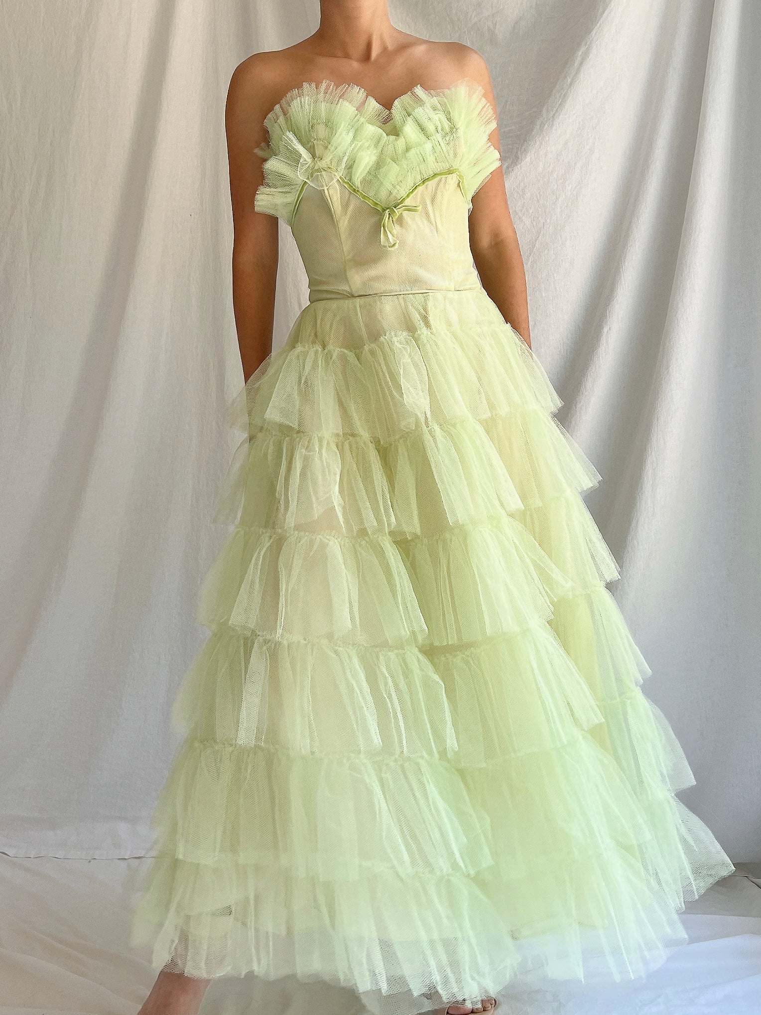 1950s Apple Green Tulle Dress - XS
