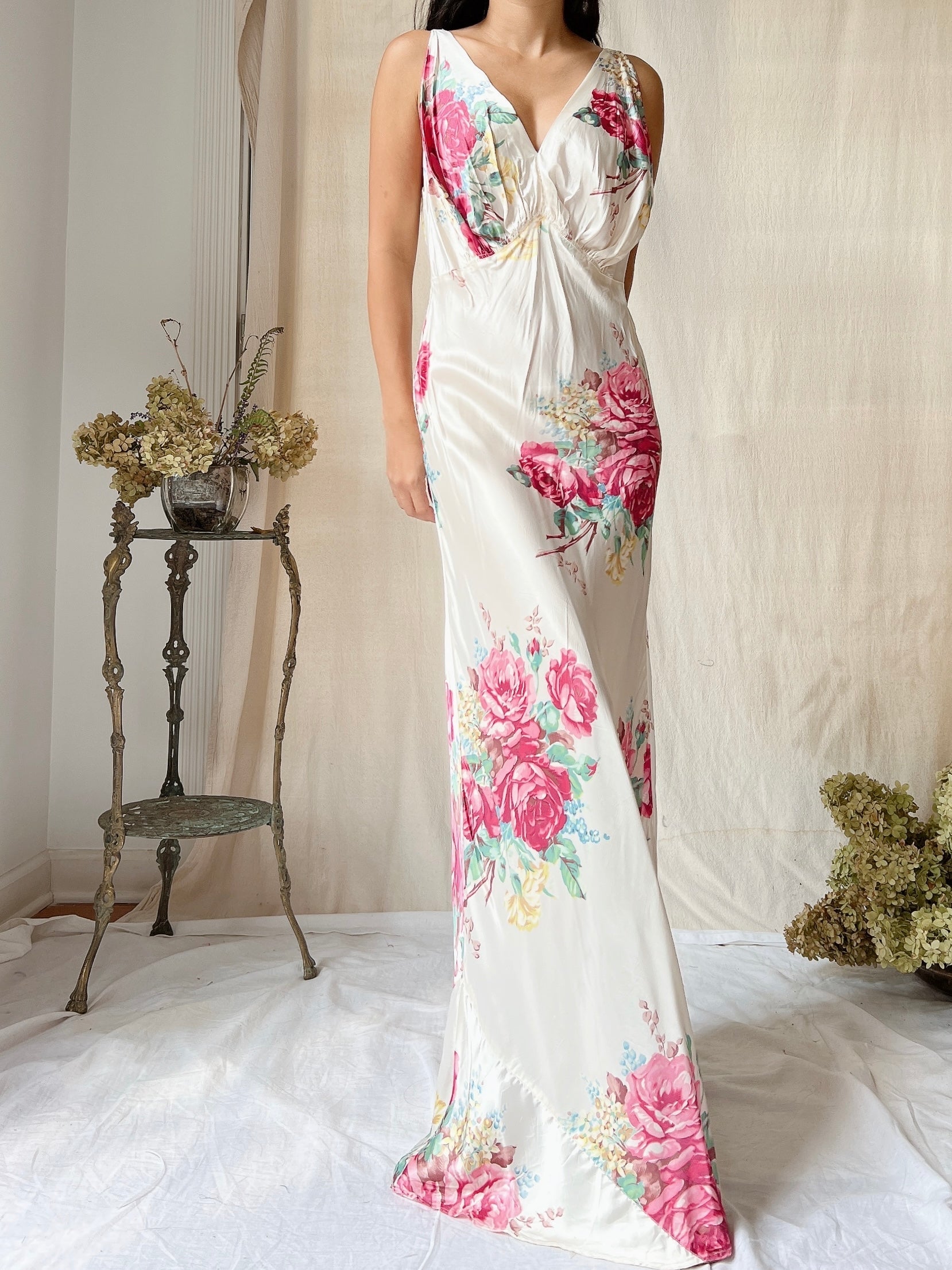1930s Rose Satin Slip Dress - M