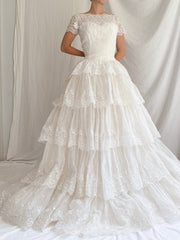 1950s Organdy Tiered Gown - S