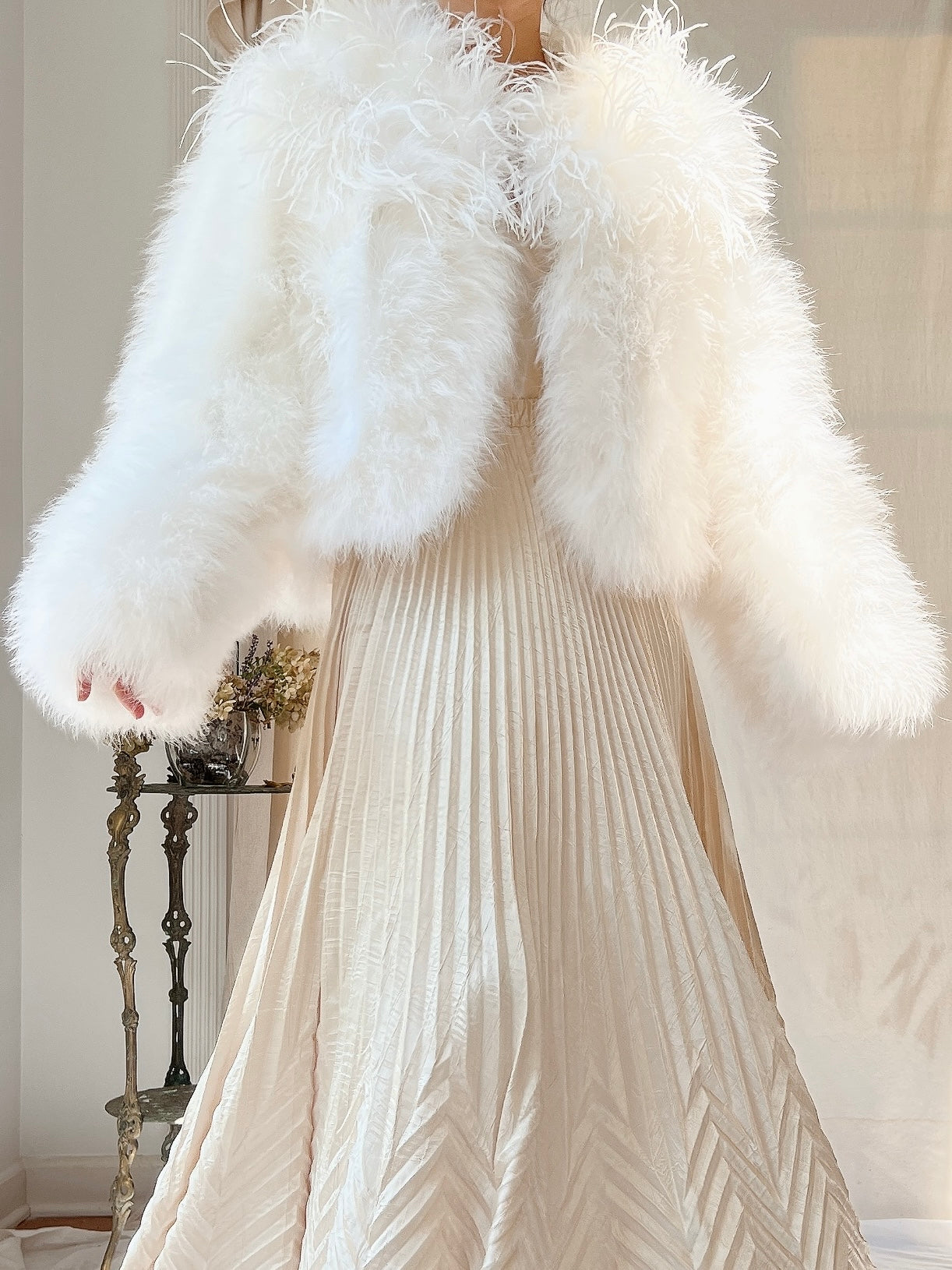 1950s Ivory Ostrich and Marabou Feather Jacket - S/M