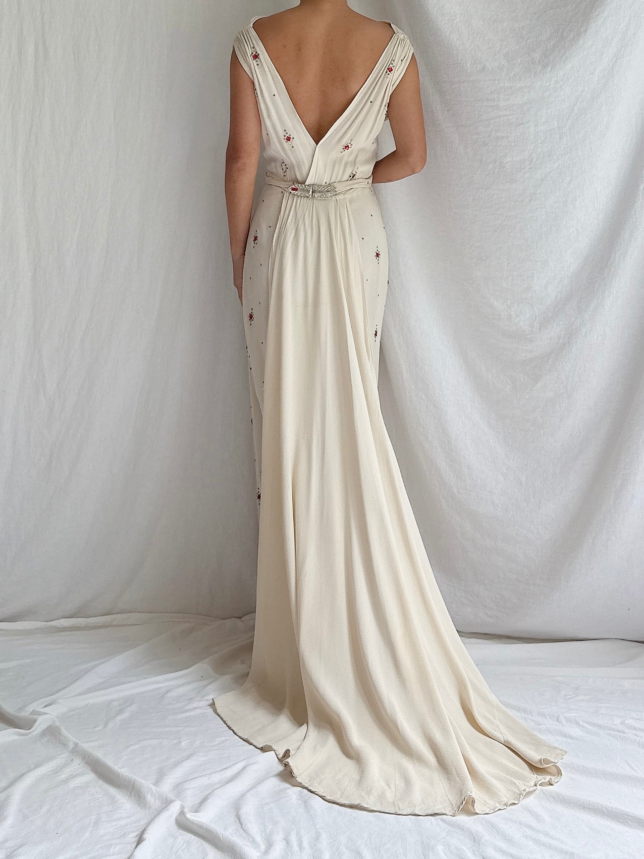 1930s Rayon Crystal Gown - S