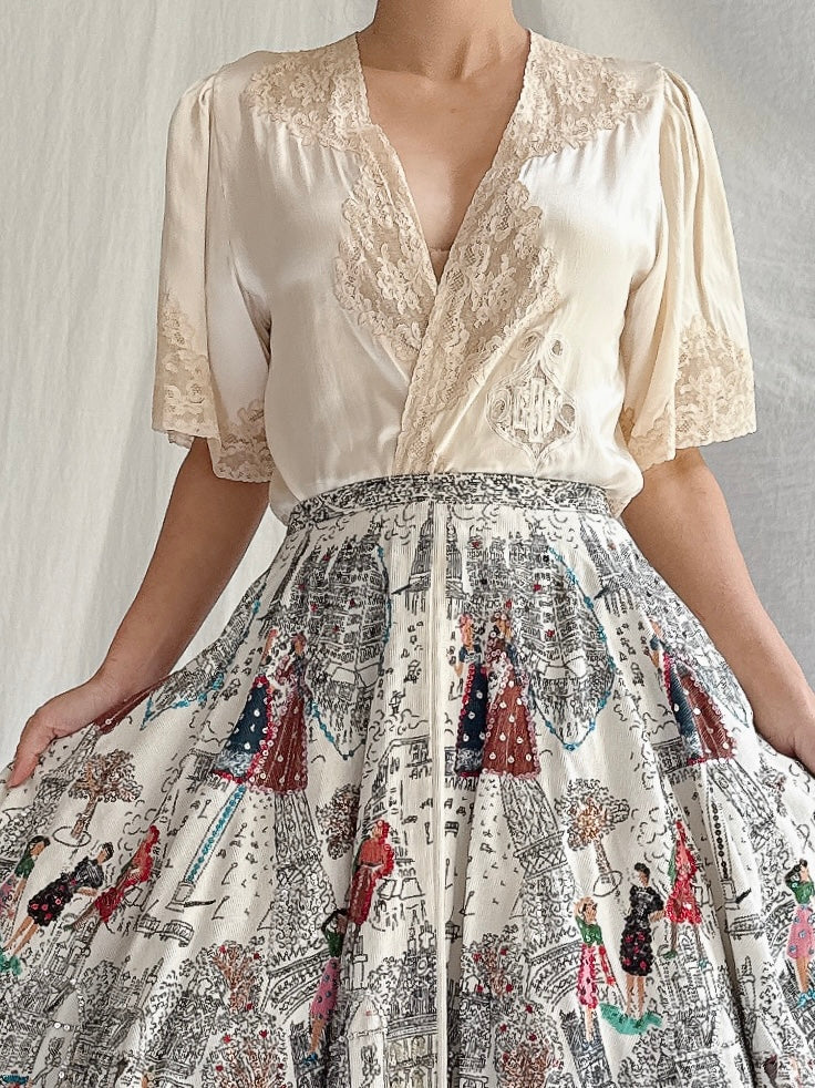 1930s Silk and Lace Top - S-M