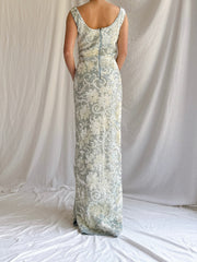 1960s Baby Blue Wool Sequins Gown - M