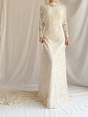 1930s Lace Long Sleeve Gown - S
