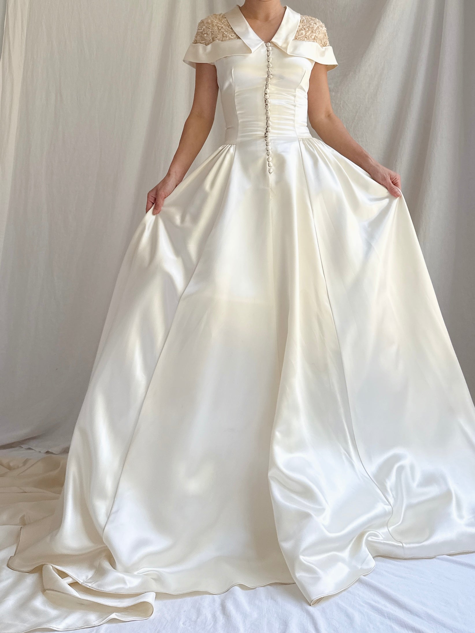 1950s Satin Button Gown - S