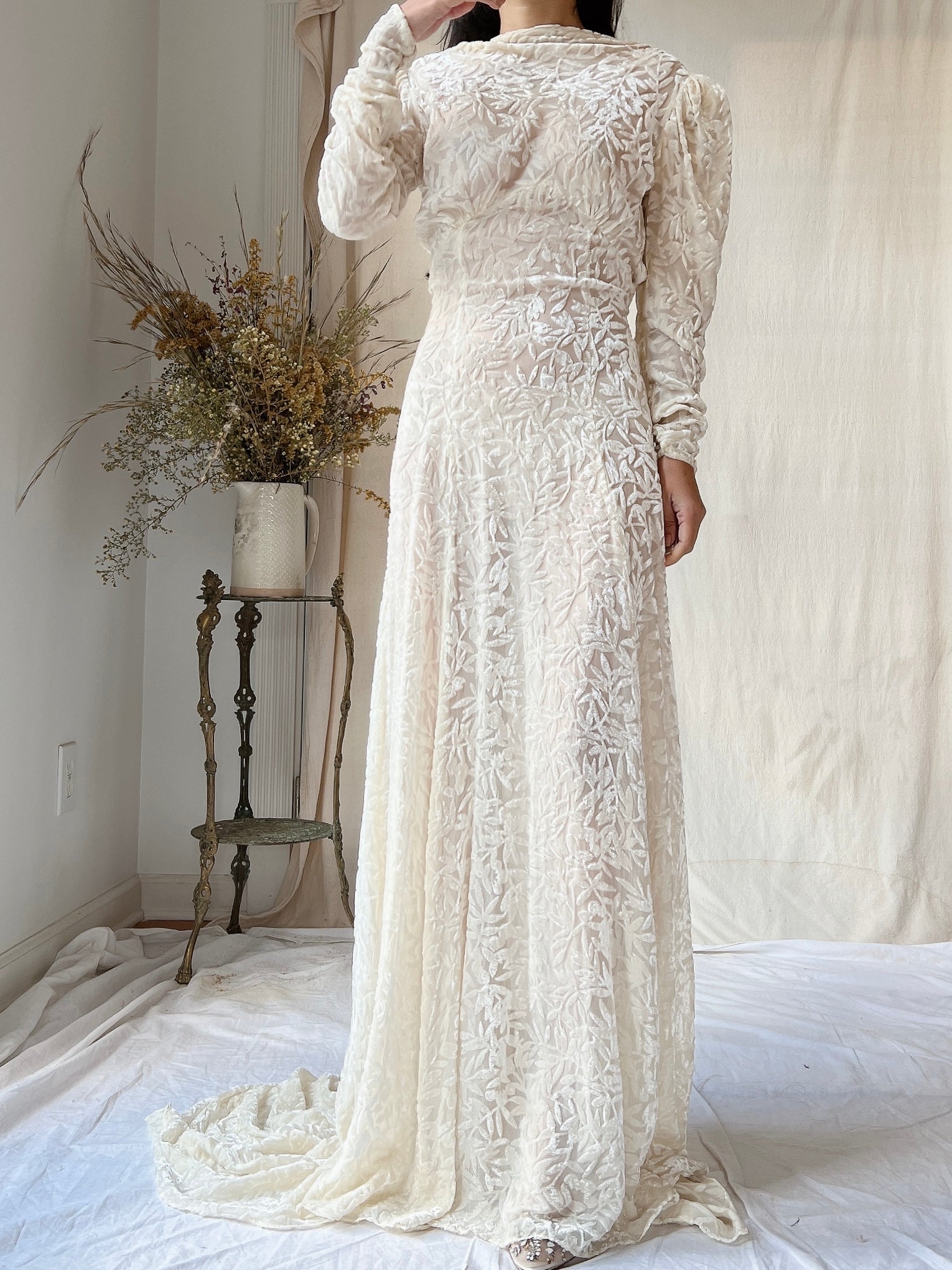 1930s Silk Velvet Devore Gown - XS