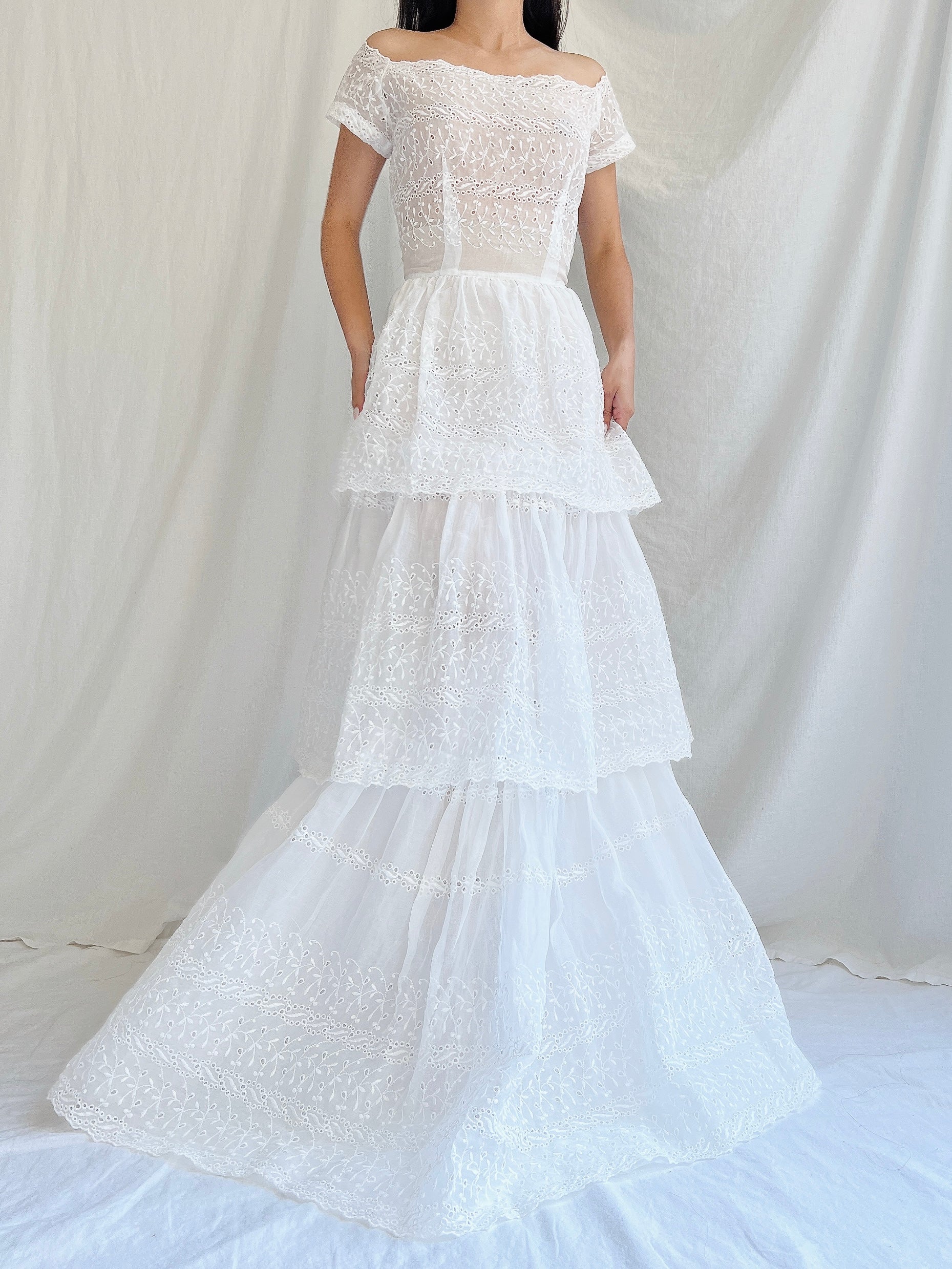 1940s Organdy Embroidered Gown - XS
