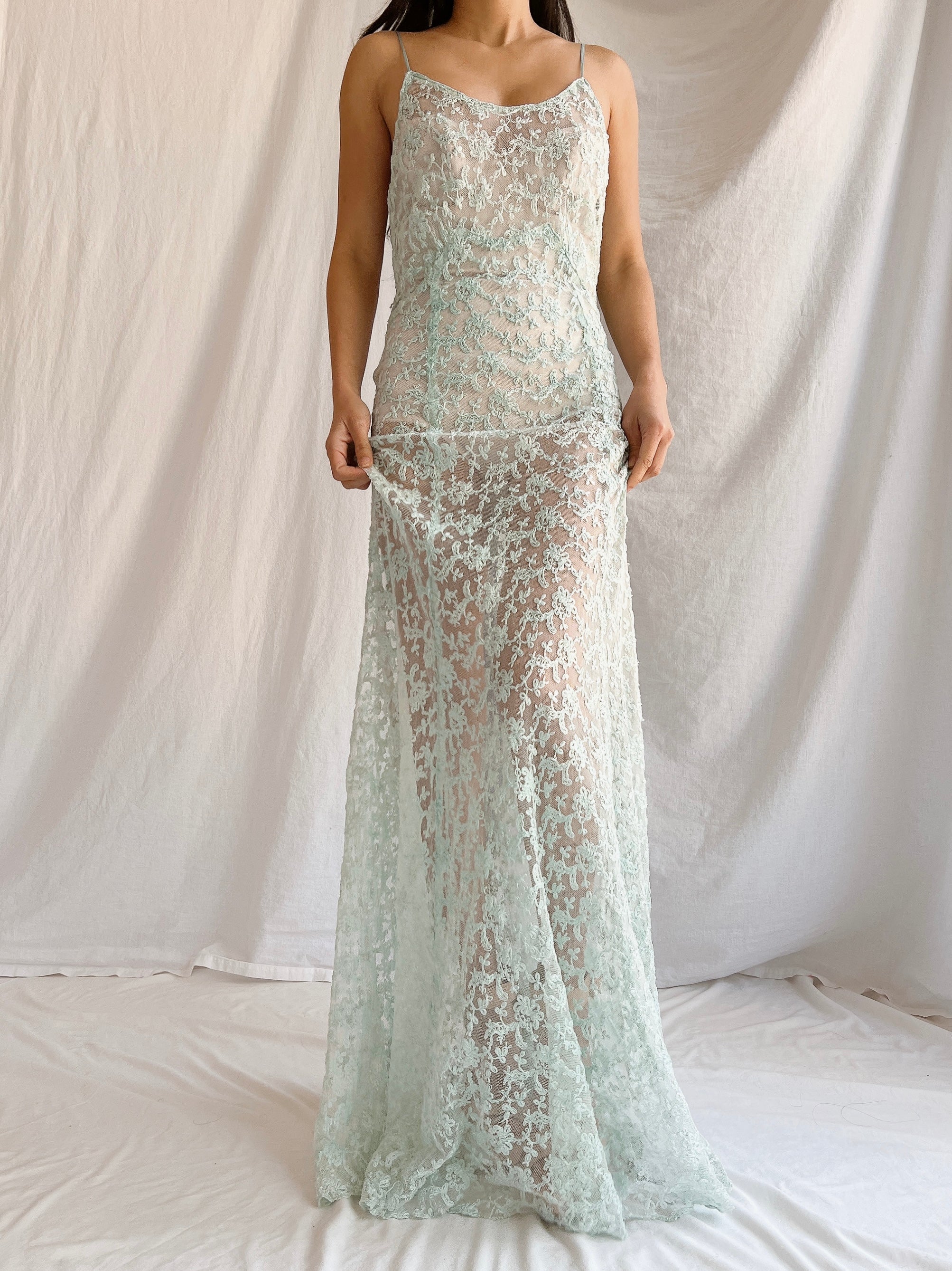 1930s Sheer Lace Tulle Dress - S