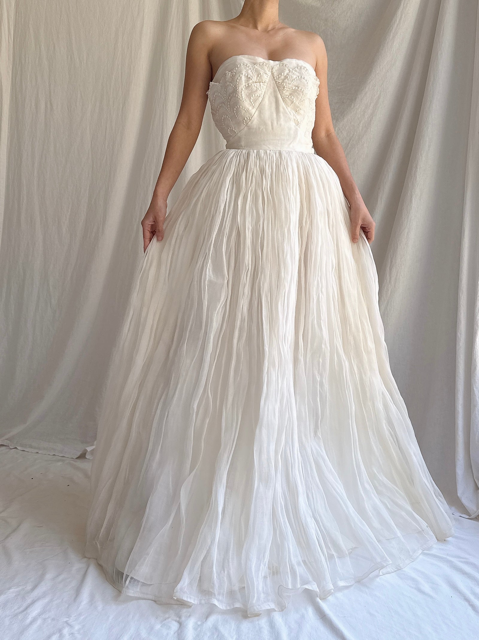 1950s Organdy Strapless Gown - XS