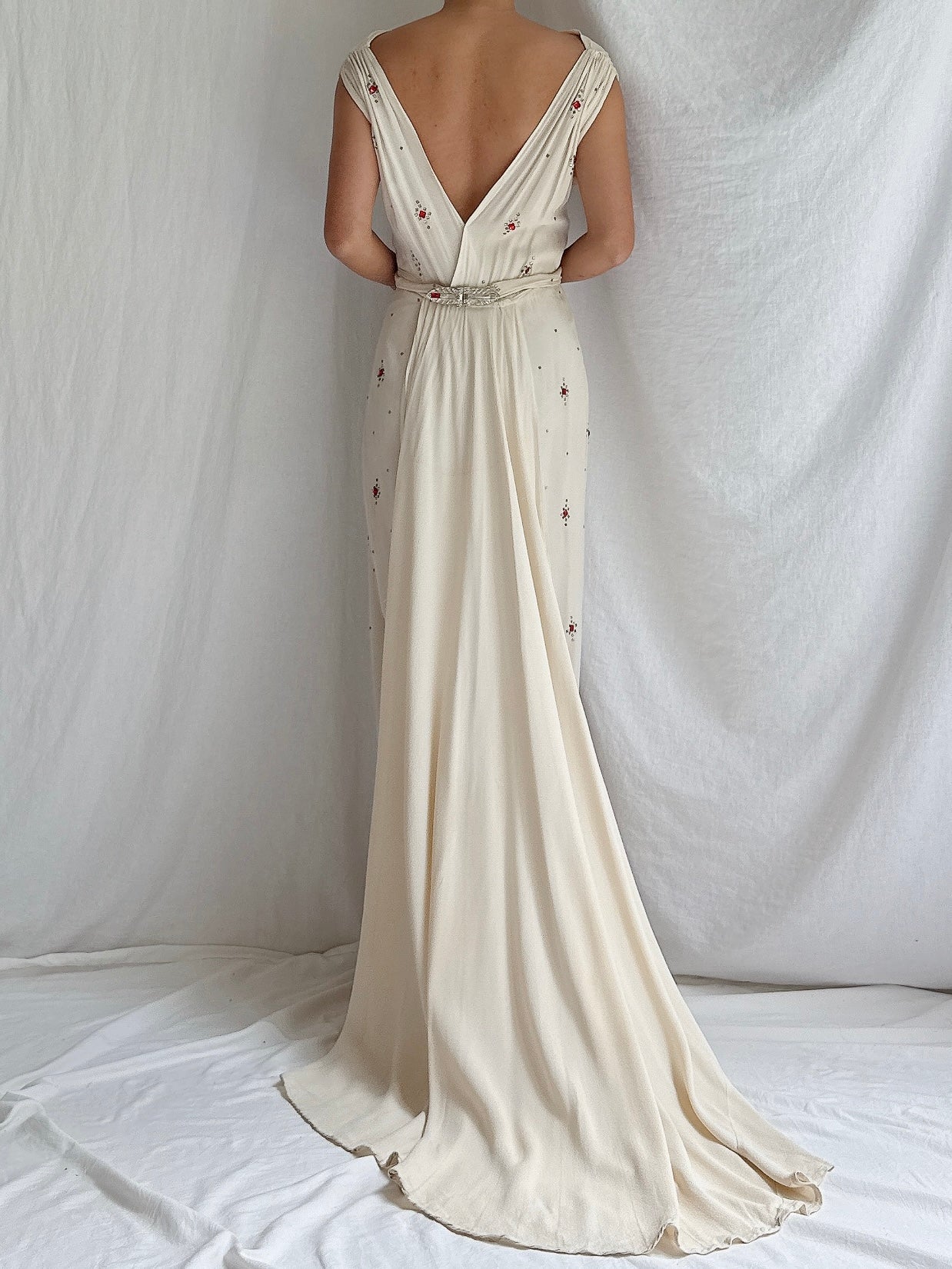 1930s Rayon Crystal Gown - S