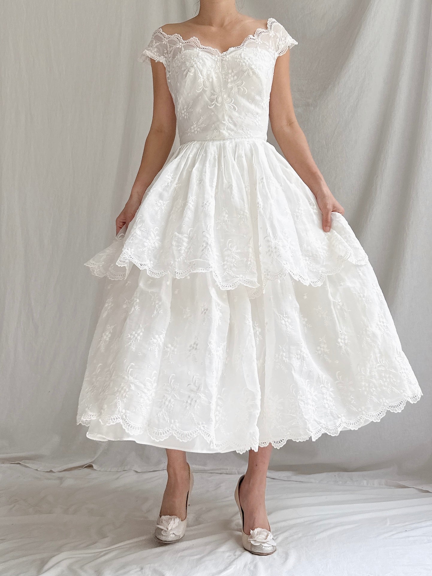 1950s Tea-Length Tiered Dress - XS
