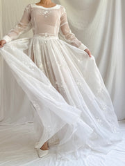 1940s Sheer Nylon Embroidered Dress - S/M