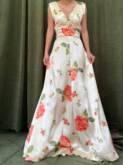 1940s Satin Floral Dress - S/M