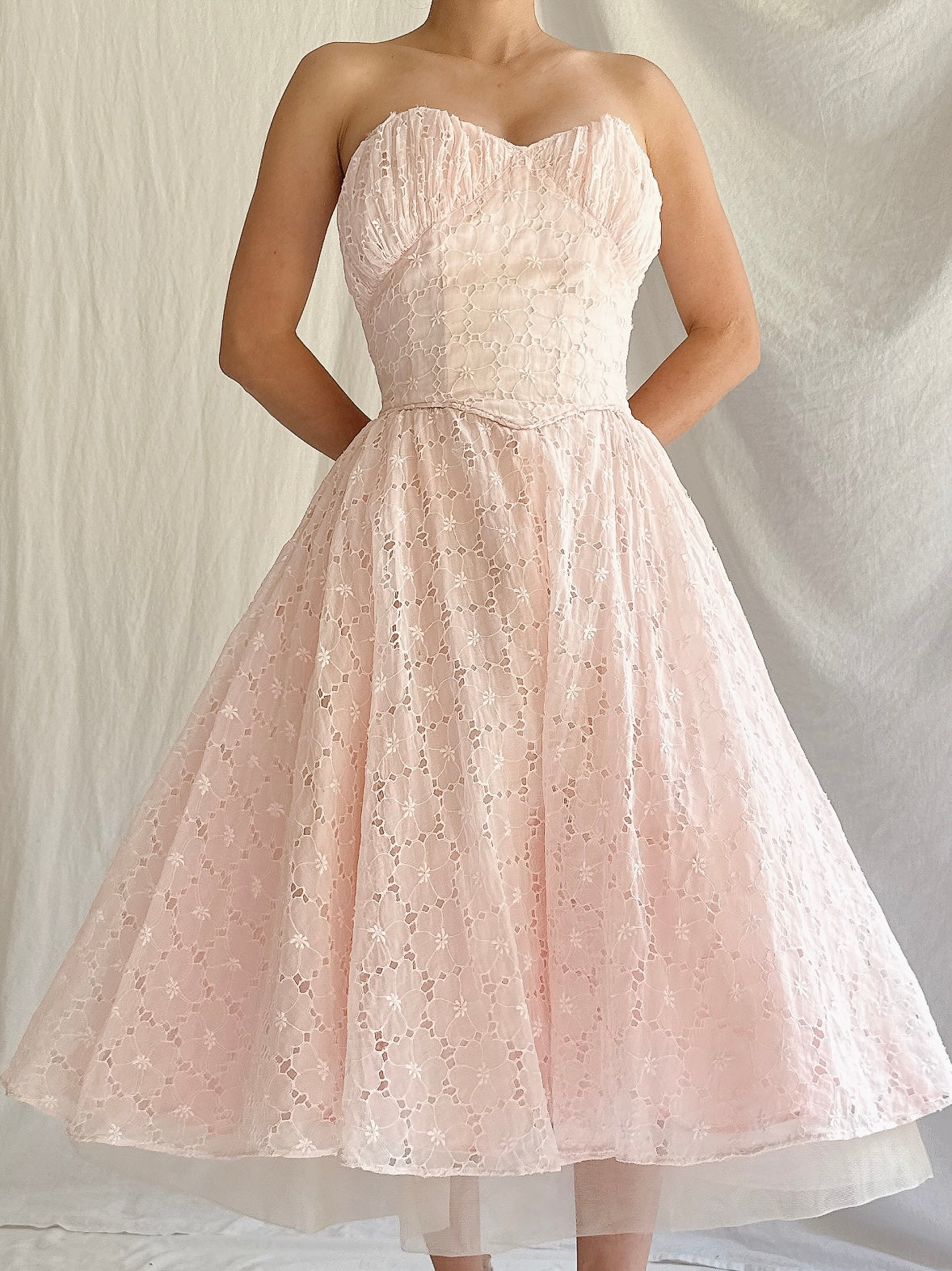 1950s Organdy Eyelet Dress - XS