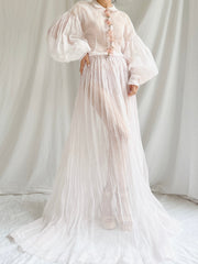 1940s Sheer Organdy Puff Sleeves Gown - M