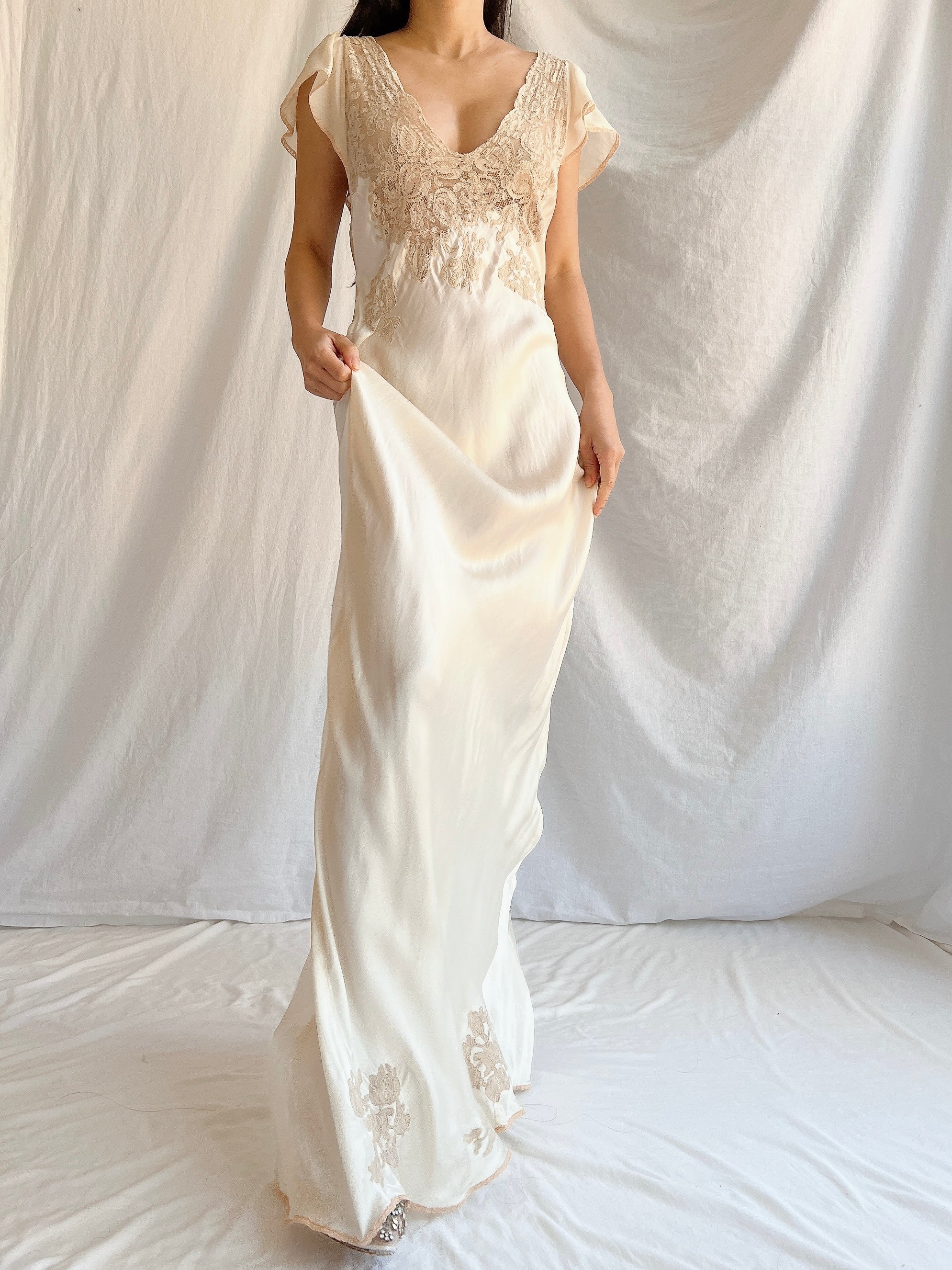 1930s Silk Bias Cut Dress - M
