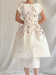 1960s Embroidered Peplum Dress - S