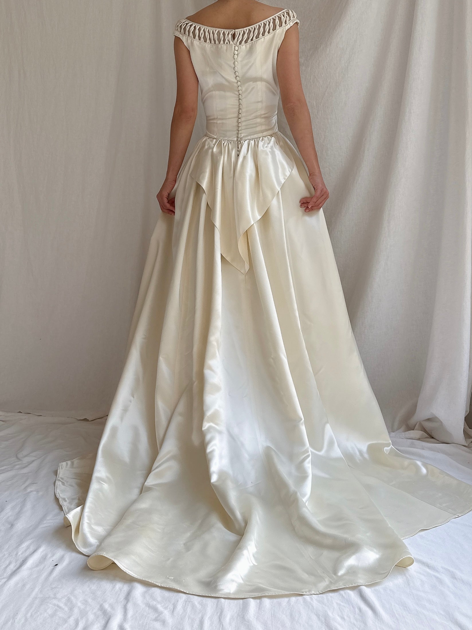 1940s/50s Portrait Collar Satin Gown - XS