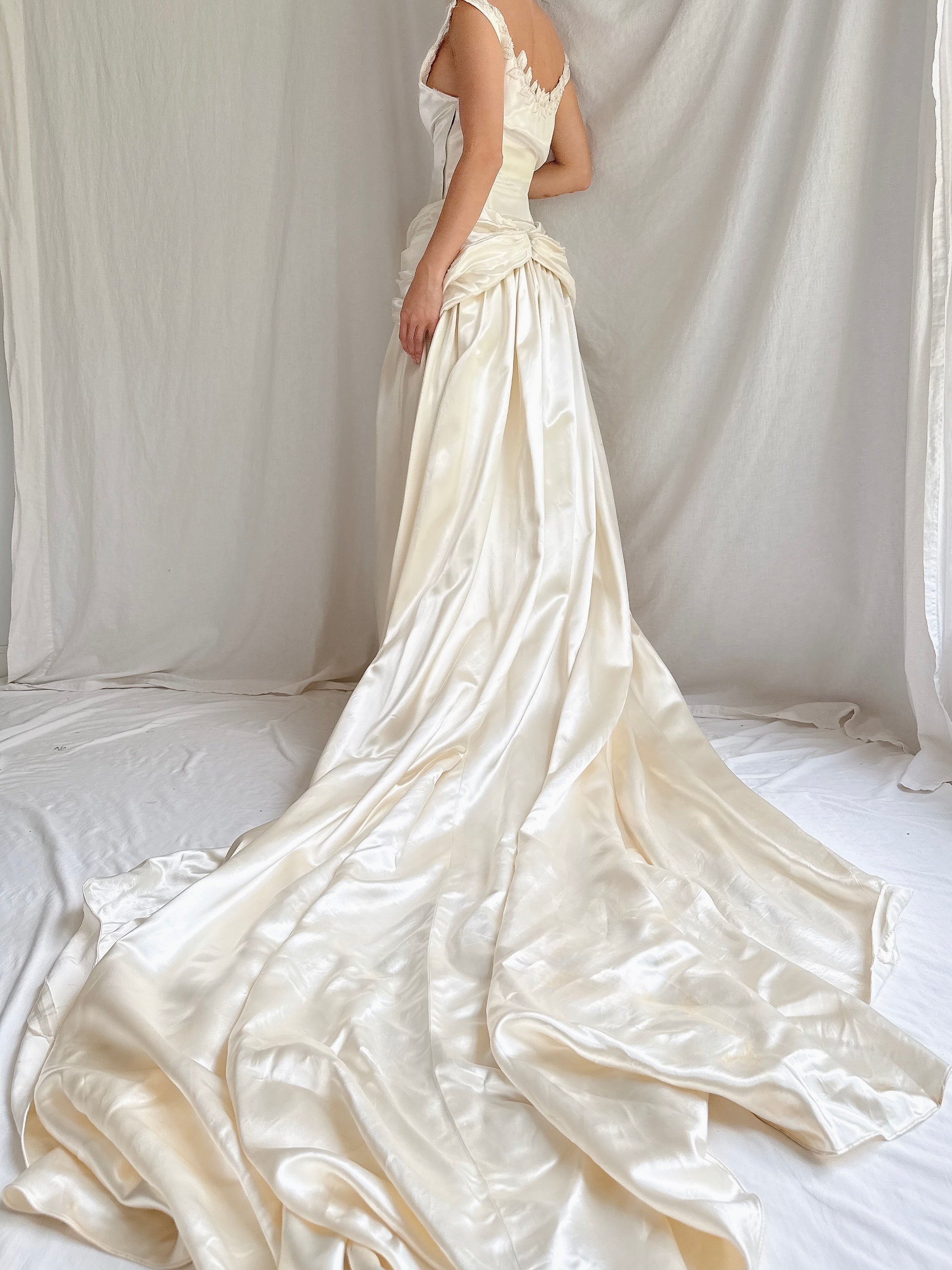 1940s Satin Ruche Dress - S