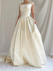 1940s/50s Portrait Collar Satin Gown - XS