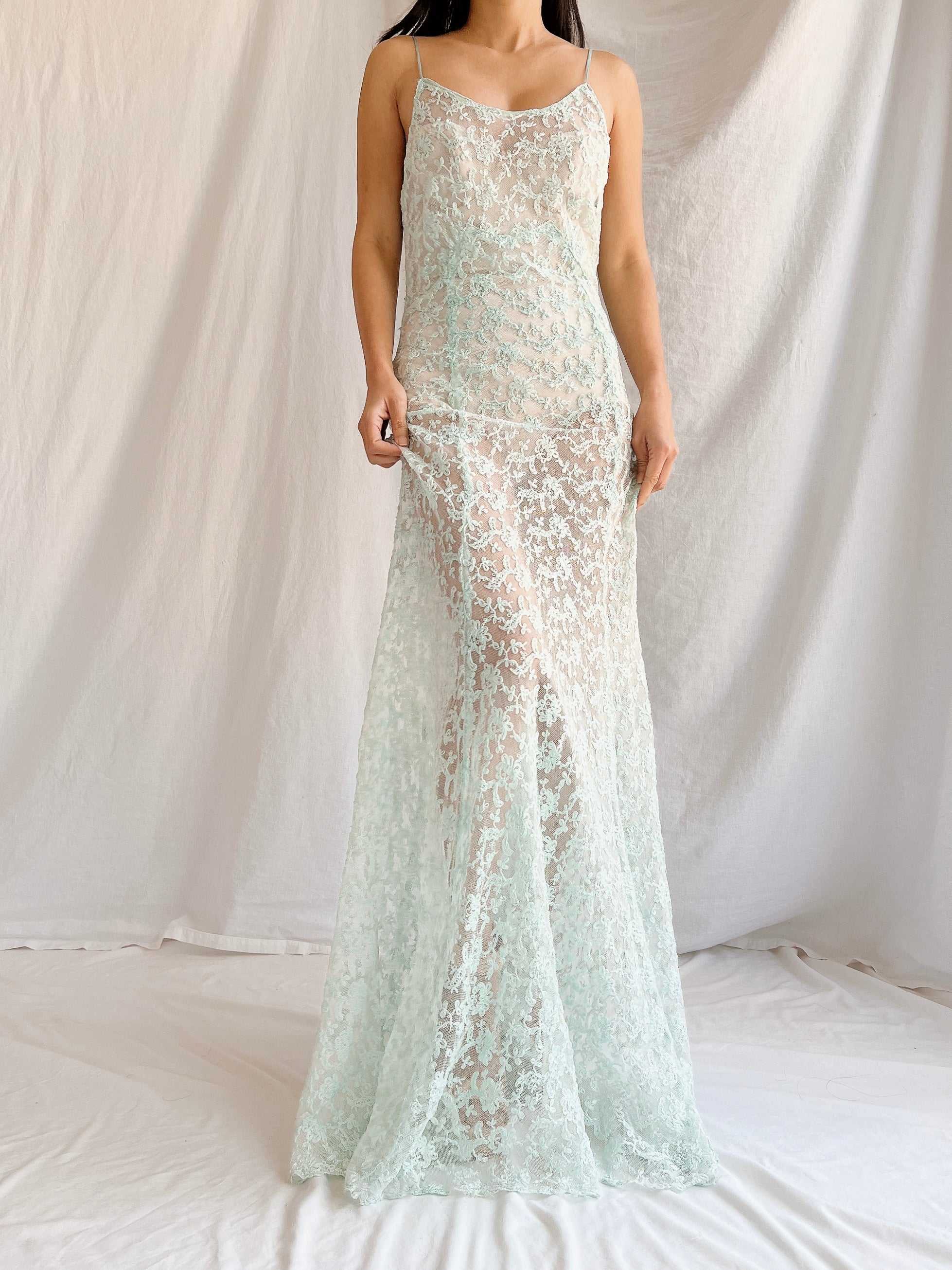 1930s Sheer Lace Tulle Dress - S