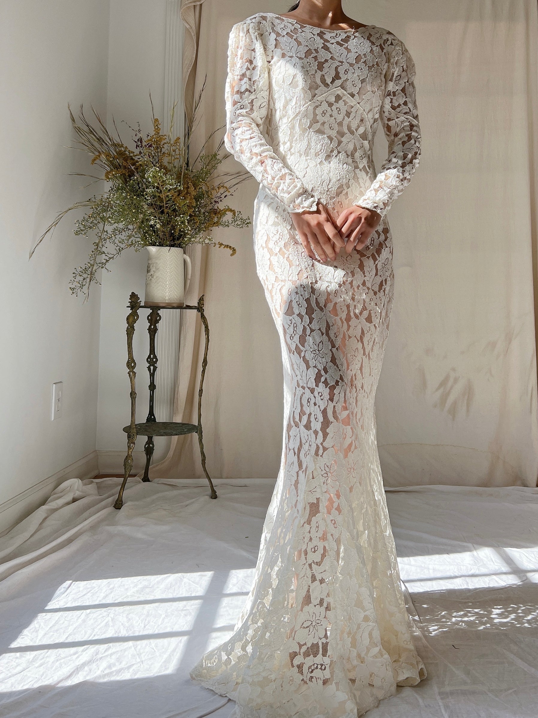 1930s Lace Long Sleeve Gown - XS