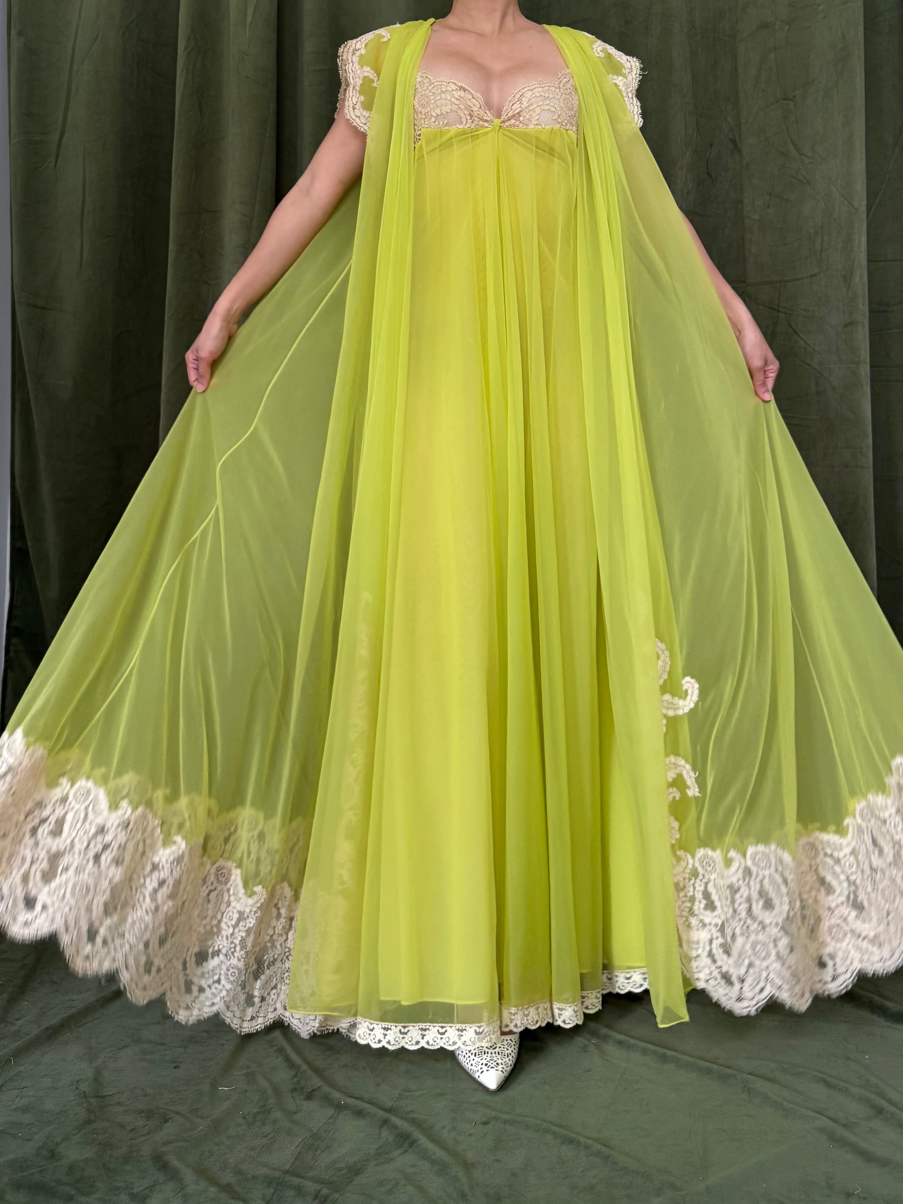1960s Chartreuse Tricot Nylon Set - S