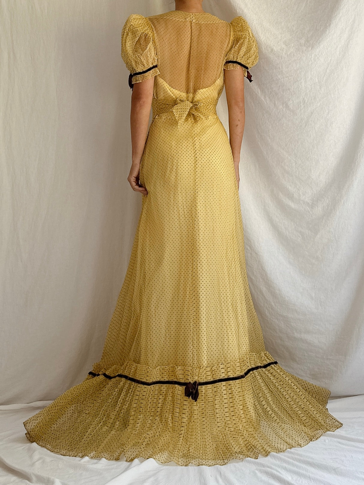 1930s/40s Organdy Flocked Gown - S