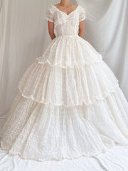 1950s Embroidered Scalloped Gown - XS