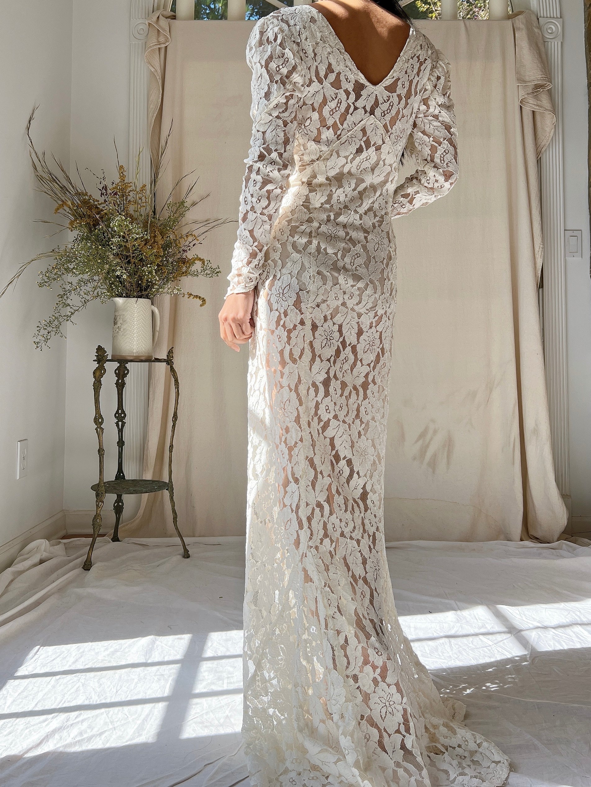1930s Lace Long Sleeve Gown - XS