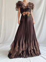 1930s Silk Chiffon and Organza Gown - S