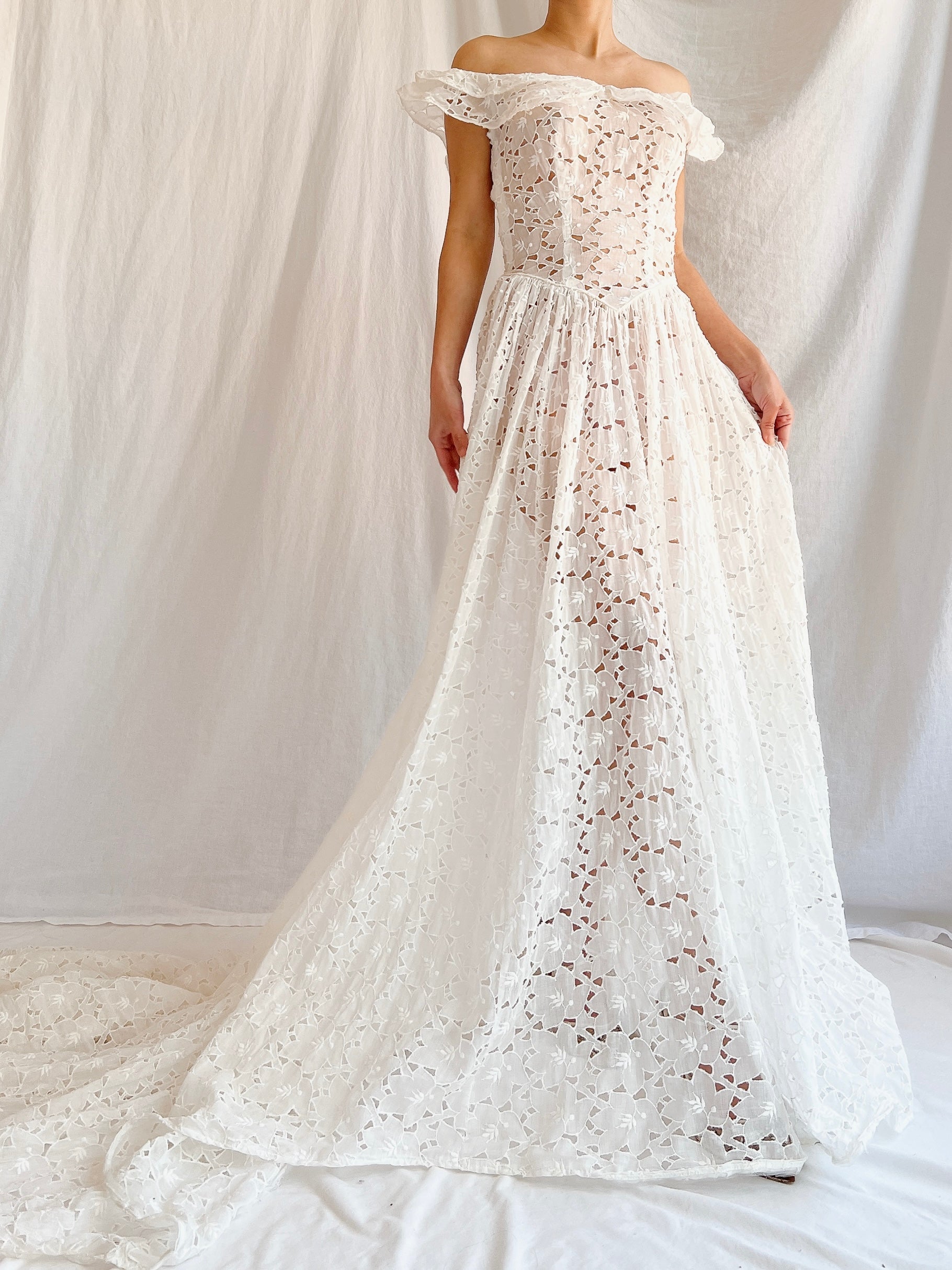 1940s Sheer Organdy Cutout Gown - XS