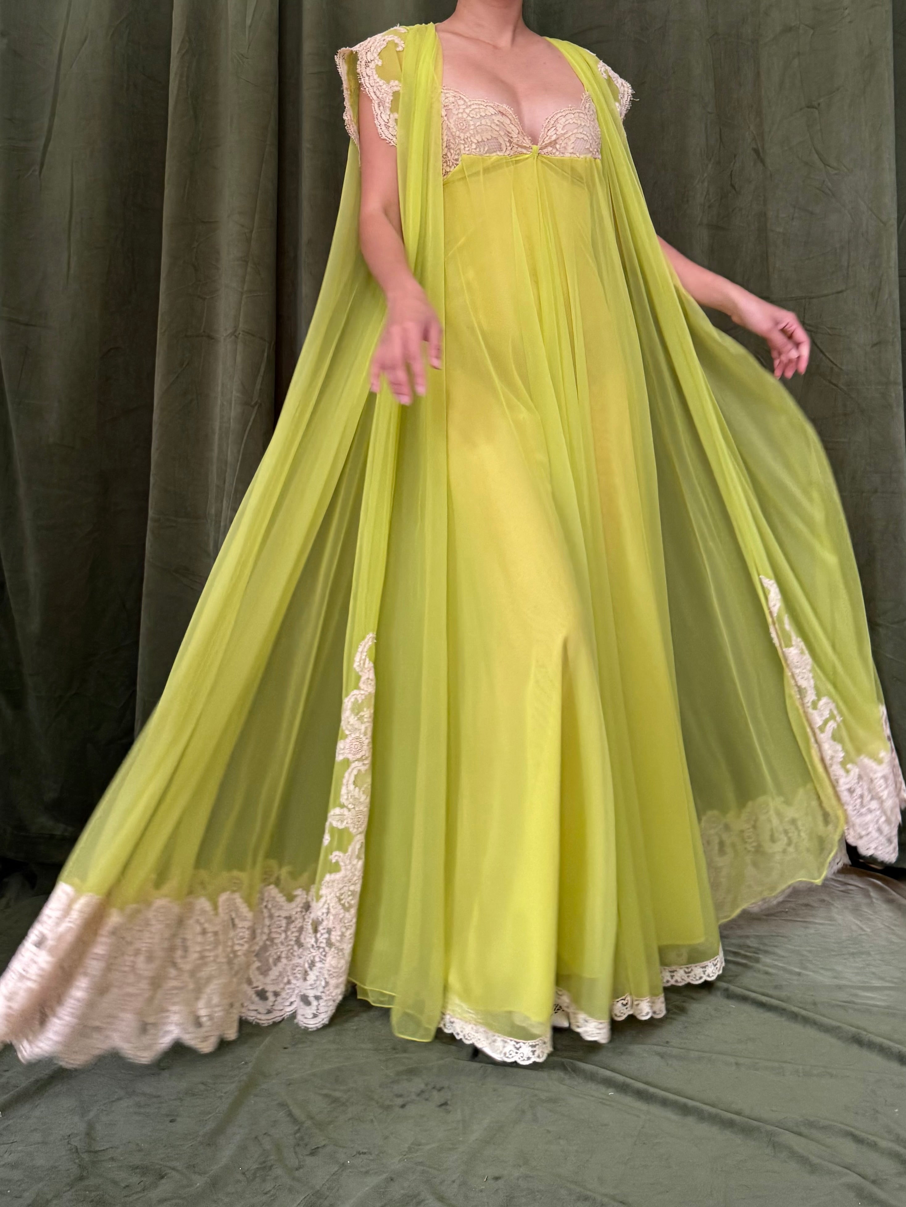 1960s Chartreuse Tricot Nylon Set - S
