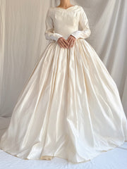 1950s Satin Long Sleeve Gown - XS