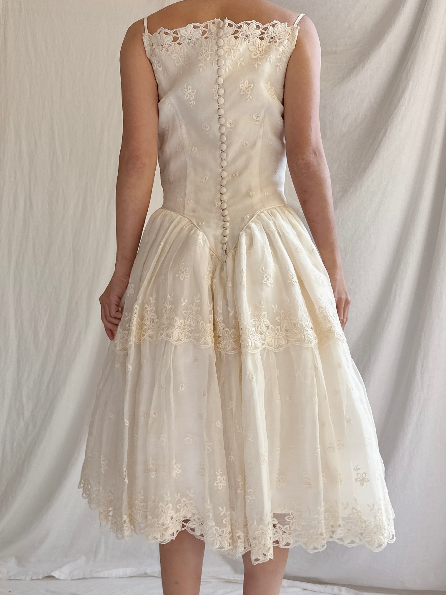 1950s Organza Embroidered Dress - XS