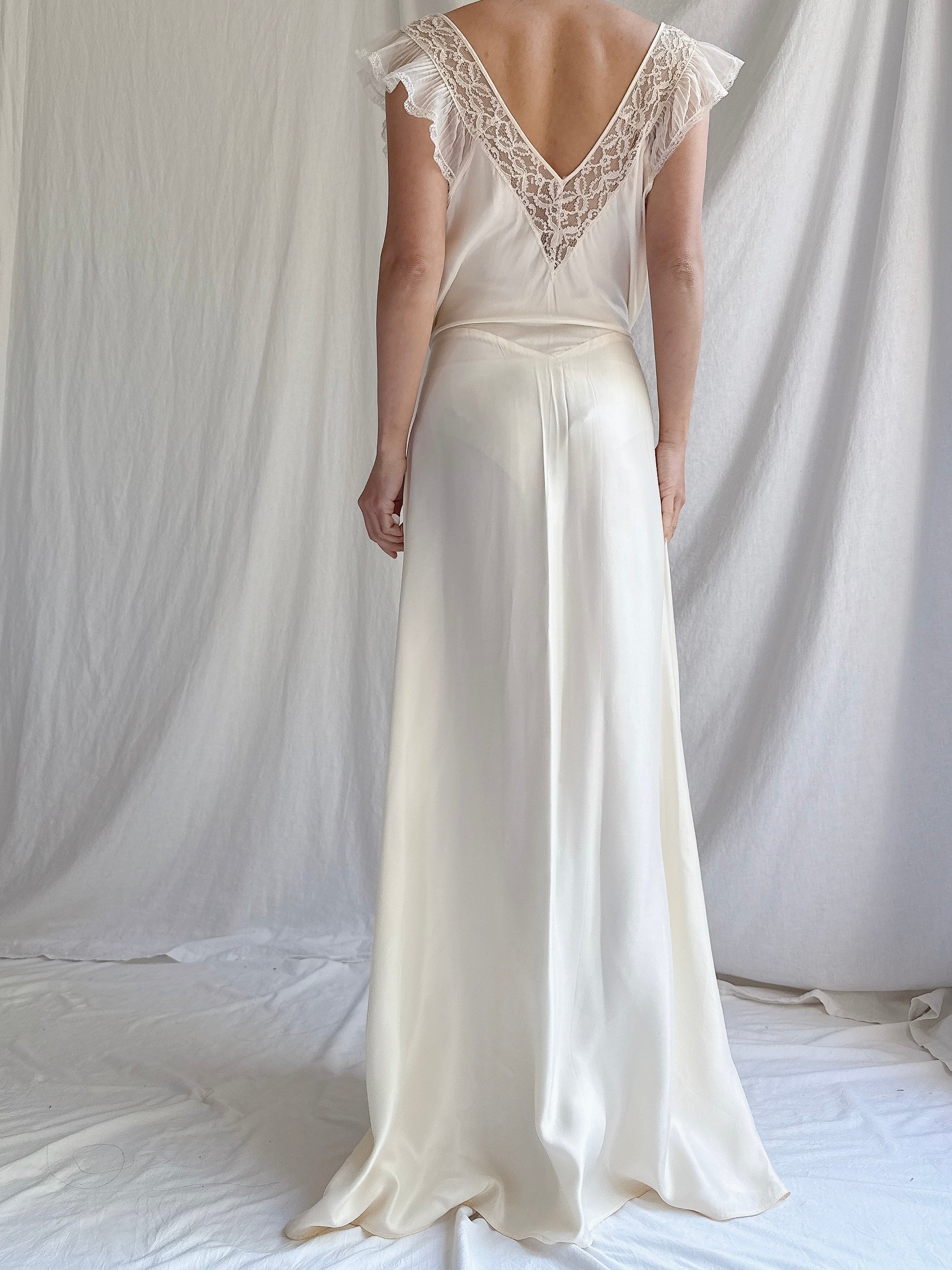 1930s Satin Wide Neck Slip Dress - M